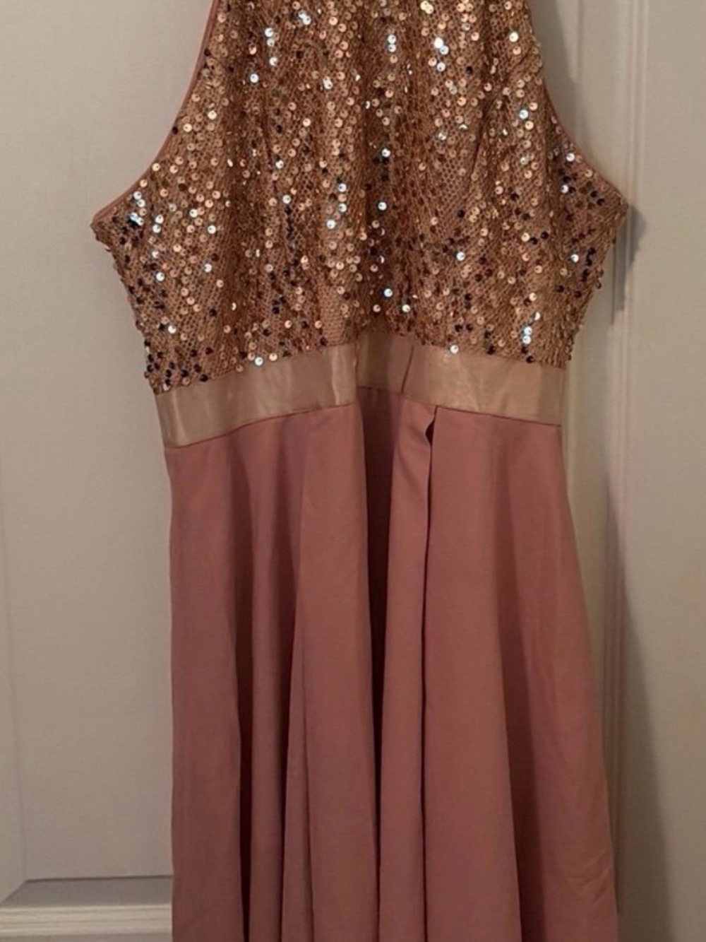 Sequin Halter Evening Dress in Blush Pink